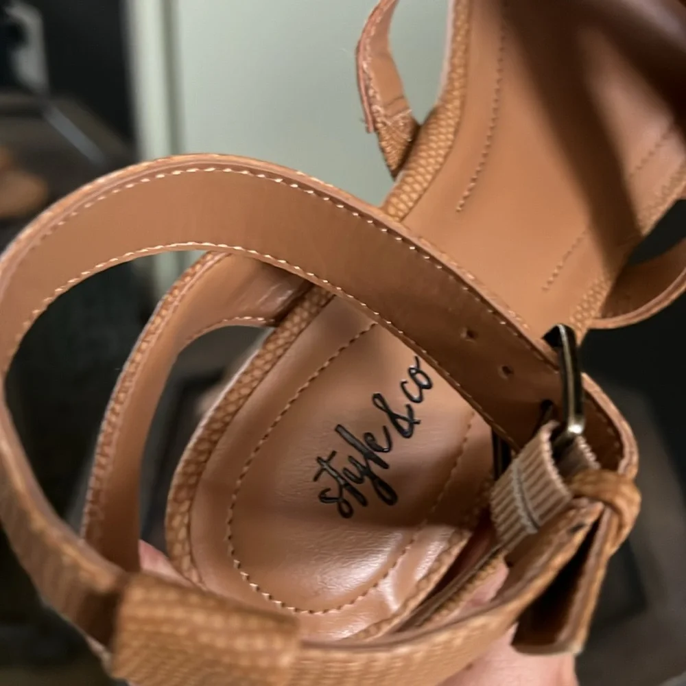 1 hour sale. Style & Co, brown wedge sandals, size 7.5